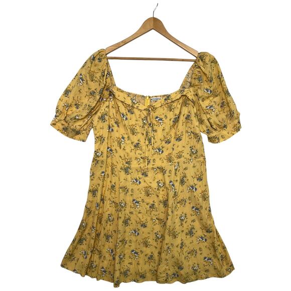 Reformation Dresses & Skirts - Reformation Mini Dress Womens 16 Yellow Floral Puff Sleeve Smocked Prairie Boho